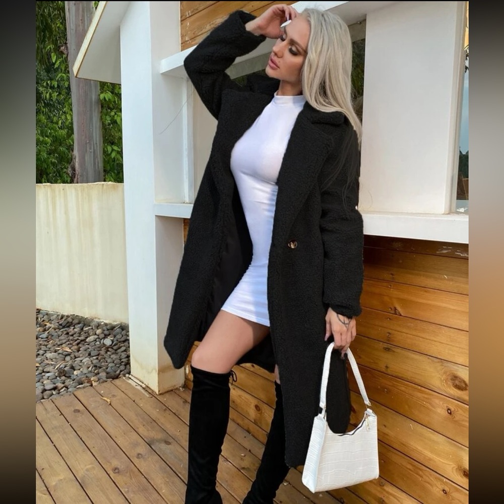 Teddy jacket soft Faux fur winter coat black long